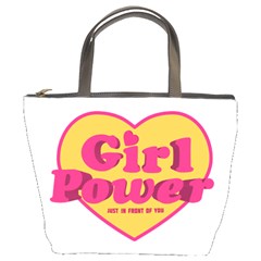 Girl Power Heart Shaped Typographic Design Quote Bucket Handbag by dflcprints