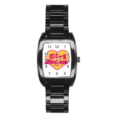 Girl Power Heart Shaped Typographic Design Quote Stainless Steel Barrel Watch