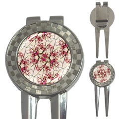 Red Deco Geometric Nature Collage Floral Motif Golf Pitchfork & Ball Marker by dflcprints