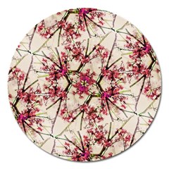 Red Deco Geometric Nature Collage Floral Motif Magnet 5  (round) by dflcprints