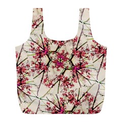 Red Deco Geometric Nature Collage Floral Motif Reusable Bag (l) by dflcprints