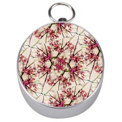 Red Deco Geometric Nature Collage Floral Motif Silver Compass by dflcprints