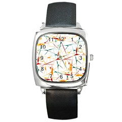 Colorful Splatter Abstract Shapes Square Leather Watch by dflcprints
