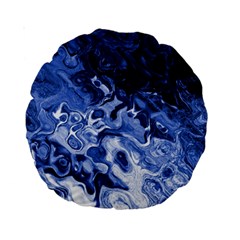 Blue Waves Abstract Art 15  Premium Round Cushion  by LokisStuffnMore