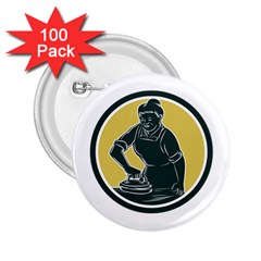 African American Woman Ironing Clothes Woodcut 2.25  Button (100 pack)