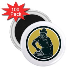 African American Woman Ironing Clothes Woodcut 2.25  Button Magnet (100 pack)