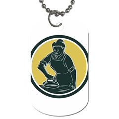 African American Woman Ironing Clothes Woodcut Dog Tag (One Sided)