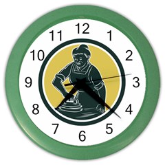 African American Woman Ironing Clothes Woodcut Wall Clock (color) by retrovectors