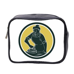 African American Woman Ironing Clothes Woodcut Mini Travel Toiletry Bag (two Sides) by retrovectors