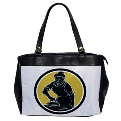 African American Woman Ironing Clothes Woodcut Oversize Office Handbag (one Side) by retrovectors