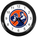 Bodybuilder Lifting Kettlebell Woodcut Wall Clock (Black) Front