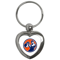 Bodybuilder Lifting Kettlebell Woodcut Key Chain (heart) by retrovectors