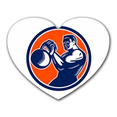 Bodybuilder Lifting Kettlebell Woodcut Mouse Pad (heart) by retrovectors