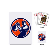 Bodybuilder Lifting Kettlebell Woodcut Playing Cards (mini) by retrovectors