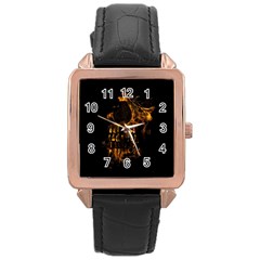 Skull Burning Digital Collage Illustration Rose Gold Leather Watch  by dflcprints