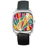 Multicolored Vibrations Square Leather Watch Front