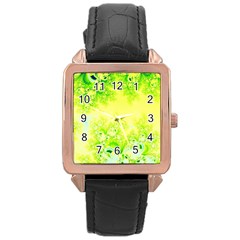 Sunny Spring Frost Fractal Rose Gold Leather Watch 