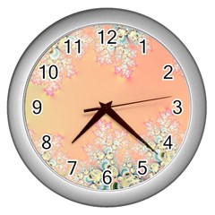 Peach Spring Frost On Flowers Fractal Wall Clock (silver)