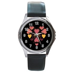 Love Collage Round Leather Watch (silver Rim) by whitemagnolia