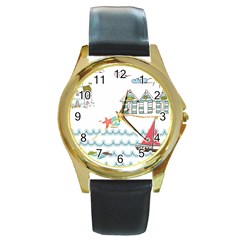 Summer Holiday Round Leather Watch (gold Rim)  by whitemagnolia