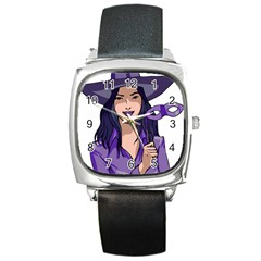 Purple Witch Square Leather Watch by FunWithFibro
