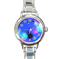 Love In Action, Pink, Purple, Blue Heartbeat Round Italian Charm Watch