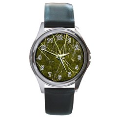 Wild Nature Collage Print Round Leather Watch (silver Rim) by dflcprints