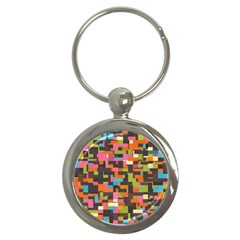Colorful Pixels Key Chain (round) by LalyLauraFLM