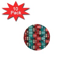 Red And Green Squares 1  Mini Button (10 Pack) 