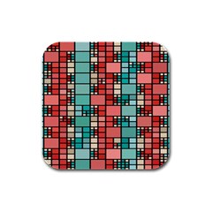 Red And Green Squares Rubber Square Coaster (4 Pack) by LalyLauraFLM