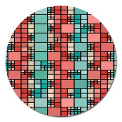 Red And Green Squares Magnet 5  (round) by LalyLauraFLM