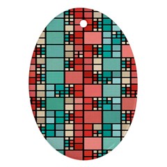 Red And Green Squares Oval Ornament (two Sides)