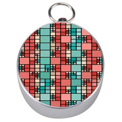 Red And Green Squares Silver Compass