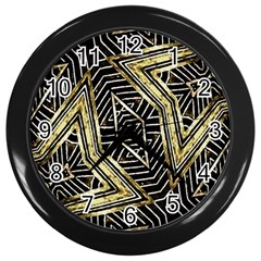 Geometric Tribal Golden Pattern Print Wall Clock (black)