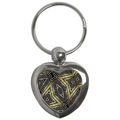 Geometric Tribal Golden Pattern Print Key Chain (heart) by dflcprints