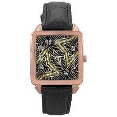 Geometric Tribal Golden Pattern Print Rose Gold Leather Watch 