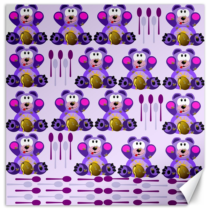 Fms Honey Bear With Spoons Canvas 12  x 12  (Unframed)