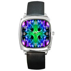 Alien Snowflake Square Leather Watch by icarusismartdesigns