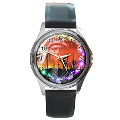 Ghost Dance Round Leather Watch (silver Rim) by icarusismartdesigns