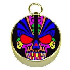 Skull In Colour Gold Compass by icarusismartdesigns