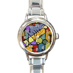 Multicolored Tribal Pattern Print Round Italian Charm Watch by dflcprints
