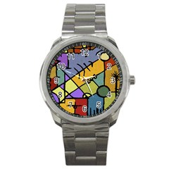 Multicolored Tribal Pattern Print Sport Metal Watch