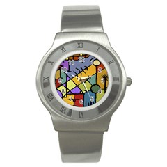 Multicolored Tribal Pattern Print Stainless Steel Watch (slim) by dflcprints
