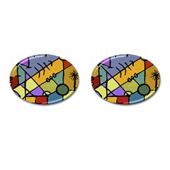 Multicolored Tribal Pattern Print Cufflinks (Oval)