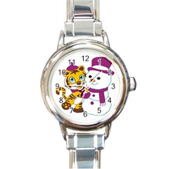Winter Time Zoo Friends   004 Round Italian Charm Watch by Colorfulart23