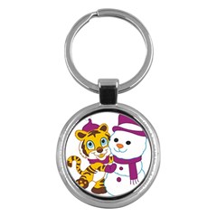Winter Time Zoo Friends   004 Key Chain (round) by Colorfulart23