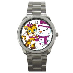 Winter Time Zoo Friends   004 Sport Metal Watch by Colorfulart23