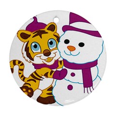 Winter Time Zoo Friends   004 Round Ornament (two Sides) by Colorfulart23