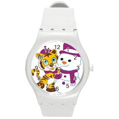 Winter Time Zoo Friends   004 Plastic Sport Watch (medium) by Colorfulart23