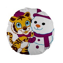 Winter Time Zoo Friends   004 15  Premium Round Cushion  by Colorfulart23